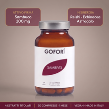 Sambivis: Sambuco 200 mg, reishi, echinacea e astragalo · vegan · 30 compresse